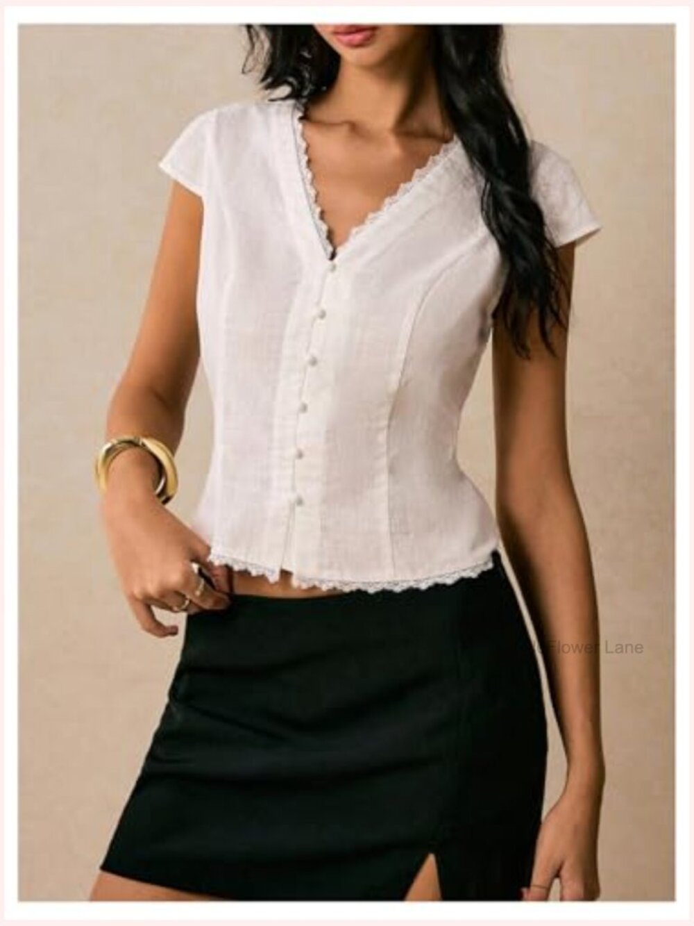 Lace Button Down Blouse Tie Back Y2k Going Out Top - Picture 4 of 5